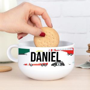 Wanapix | Bol petit-d&eacute;jeuner personnalis&eacute; avec anse | Bol en c&eacute;ramique | Compatible micro-ondes et lave-vaisselle | Voitures (Wanapix, neuf)