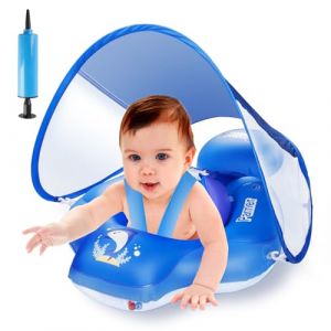 Bou&eacute;e B&eacute;b&eacute; Piscine avec Pare Soleil Amovible, Bouee Bebe Parasol, B&eacute;b&eacute; Si&egrave;ge De Piscine de Bouee Bebe Piscine, Flotteur de Natation Gonflable Gonflable pour b&eacute;b&eacute; de 3 &agrave; 36 Mois, Bleu S (Jiuqiushangmao, neuf)