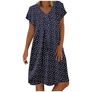 Robe Morgan Été Mi Longue Cache Coeur Bohème Chic Maxi à Imprimé Floral pour Femme, Col Rond, Sans Manches, Plage Fluide Ample (BAULMD（90% Big Promotion Without Discount Code ）, neuf)