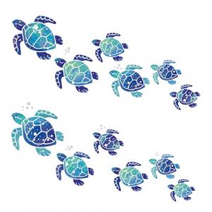 Lot de 12 stickers muraux de salle de bain tortue, DIYstickers muraux de salle de bain imperméables, adaptés à la décoration murale de salle de bain, chambre et chambre d'enfant autocollant(bleu) (qiaoyishang, neuf)