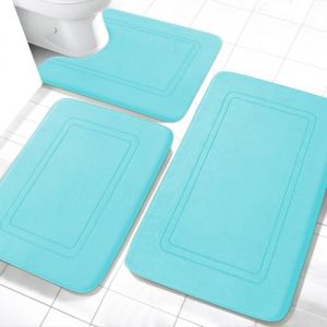 chakme Ensemble de tapis de bain 3 pi&egrave;ces, douce tapis de bain en mousse &agrave; m&eacute;moire de forme antid&eacute;rapant lavable, ensemble de tapis de salle de bain pour toilette, douche et baignoire Bleu-vert (Qia Zhen, neuf)