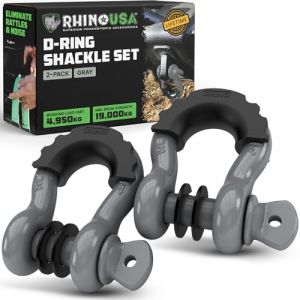 Rhino USA &Eacute;crous &agrave; D-Ring (2 pi&egrave;ces) R&eacute;sistance &agrave; la Rupture 18,983kg - Manille Montage 1,9cm avec pin 2,2cm - pour Remorquage Utilisation 4X4 avec Sangle Remorquage pour R&eacute;cup&eacute;ration V&eacute;hicule (Gris) (Rhino USA, Inc., neuf)