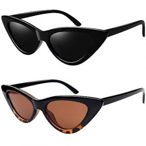 Joopin Lunette de Soleil Femme Œil de Chat Polarisée et Lunette de Soleil Rétro 2 Pack Cateye Lunette de Soleil Léopard Vintage Mode Sombre pour Conduite Soirée (Joopin Fashion, neuf)