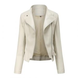 YYNUDA Blouson Cuir Biker Revers Veste Motard Femme Jacket Bombers Aviateur L&eacute;ger Manteau Moto Printemps/Automne Beige S (YYNUDA Store, neuf)