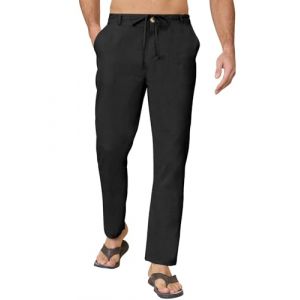Yutdeng Pantalon Coton Lin Homme Ample Pantalon Lin Homme Décontracté Léger Pantalon Homme Lin Été Large Pantalon en Lin Homme Casual Respirant Pantalons Homme Plage Yoga Jogging Pants Ceinture Poches (Yuegood, neuf)