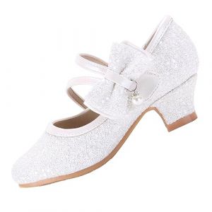 EIGHT KM Filles Talons Hauts Robe Chaussures Mary Jane Princesse Mariage Fête Pompe EKM7035 Étincelle Scintillante Cristal Perle Nœud Ivoire Taille EU 32 (ElfElfElf FR, neuf)