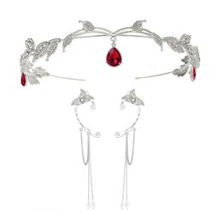 UOSIA Oreilles De Fée Strass Avec Couronne D'elfe Bijoux D'oreille D'elfe En Argent 3 Pièces Pendentif En Cristal Couronne De Mariage D'elfe Pour Accessoires De Costume De Fête (Yunchuangshangmao, neuf)