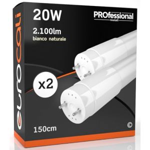 Tubes LED 150cm G13 T8 15-22 W de standard à super efficacité - Forme tube - Lumière blanc chaud naturel froid - Faisceau lumineux 160° - Remplacement néon Naturale 4000k Pro Alta Effic - paquet de 2 (Eurocali, neuf)