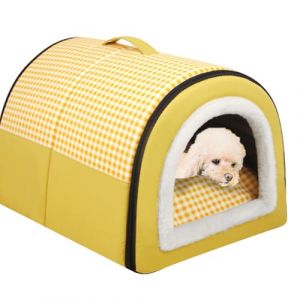 Grande niche 2 en 1 pour chien et chat - Imperm&eacute;able - Lavable - Lit apaisant anti-anxi&eacute;t&eacute; - Doux - Antid&eacute;rapant et chaud - Pour chiens et chats de taille moyenne - Jaune, taille M - 45 x 32 x 35 cm (ping bu, neuf)