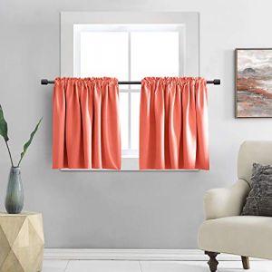DONREN Demi-rideaux occultants pour petites fen&ecirc;tres &ndash; Rideaux d'armoire pour cuisine avec passe-tringle (corail, 106,7 x 76,2 cm de long, 2 panneaux) (Fast Media Ships From USA, neuf)