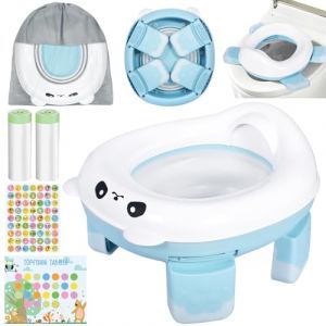MAISITOO Pot Pliable pour Bébé – Toilette d'apprentissage 3-en-1 avec Sacs Jetables, Sac de Rangement, Autocollants & Design Anti-Dérapant – Chaise d’appoint pour Enfants en Voyage (Bleu) (GLOBAL OUTDOOR PRODUCTS SUPPLIER S.R.L., neuf)
