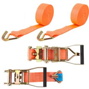 ASelected 2 Jeux de 8M×50MM Sangle d'arrimage à Cliquet Orange, Sangle a Cliquet avec Crochet en Polyester, Sangles de Serrage avec Tendeur à Cliquet pour Remorque, Moto, Voiture (ASelected, neuf)