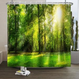 Xiaoterna Rideau de Douche Jungle Tropicale Forêt Verte Paysage Naturel Rideau de Douche Soleil Jungle printanière Forêt Tropicale Rideau de Douche pour la décoration de la Salle de Bain 180x180cm (Xiaoterna Store, neuf)