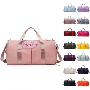 Sac De Sport Personnalisable, Brod&eacute; Sac Voyage, Sac Sport avec Compartiment Chaussures pour Femme Et Homme Sac De Voyage Femme Imperm&eacute;able Sac De Transport avec Nom Sac De Weekend (Rose Clair) (Alice Personalization Workshop, neuf)