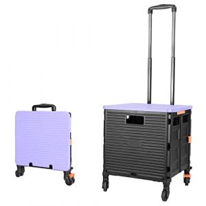 Chariot &agrave; roulettes Pliable, Poign&eacute;e R&eacute;tractable Robuste et Durable en Acier Inoxydable Haute Capacit&eacute; de 1,93pi cu/100lbs 4 Roues D&eacute;tachables Pivotantes &agrave; 360&deg; pour Achats Rangement Voyage, Violet (CrossZebra, neuf)