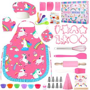 MUOIVG Ensemble de Cuisine et p&acirc;tisserie pour Enfants - 49PCS Kit Patisserie Enfant, Y Compris Tablier Cuisine Enfant, Toque de Chef, Les Gants, Jeu de r&ocirc;le de Chef Accessoire pour Fille de 3 &agrave; 10Ans (MINALTO TRADE S.R.L., neuf)