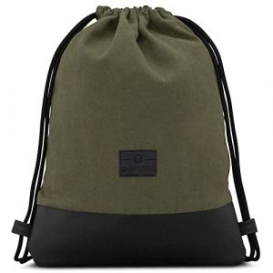 Johnny Urban Sac à Dos Cordon Coton Vert/Noir Sac de Gym avec Poche pour Homme et Femme - Sac à Cordonnet Premium à partir de Toile de Coton et Cuir Végétalien (Ecom-Brands, neuf)