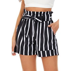 FANGJIN Short Femme Été Ample Sport Elastique avec Poche Ceinture Bermuda Chic Grande Taille Fluide Habillé Pas Cher Casual Danse Fitness Sexy Fleuri Sarouel Imprimé Noir S (FANGJINDOU, neuf)