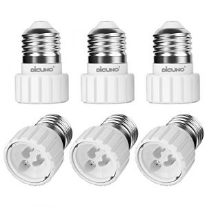 DiCUNO E27 vers GU10 Adaptateur de douille de 6 pièces, convertisseur de socket, Douille base de lampe pour ampoules LED et à incandescence ou ampoules fluocompactes (DiCUNO EU Direct, neuf)