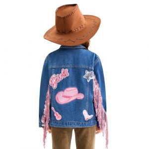 Miipat Petite Fille Veste en Jean Paillettes Franges Blousons en Jean de Bleu Denim Manteau pour Filles Enfants, Boutonnées avec Poche(120 5-6 Ans) (Miipat, neuf)