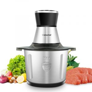 Hachoir a viande-AMZCHEF-3L hachoir électrique avec bol en acier inoxydable,mini 500W avec 2 vitesses,Hachoir à viande à 6 lames pour hacher la viande, les oignons, les fruits et les légumes (Sunmaki EU, neuf)