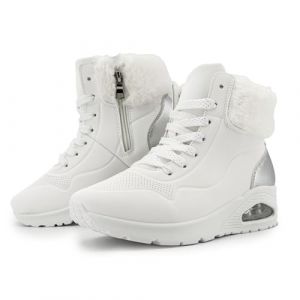 JOMIX Bottines Compens&eacute;es Femme Hiver Fourr&eacute;es &agrave; Lacets Zip Col Imitation Fourrure Bottes Compens&eacute; avec Coussin d&rsquo;Air Basket &agrave; Talon antid&eacute;rapante L&eacute;g&egrave;res pour Marche Urbaine WWB255288 Blanc 40 (JOMIX EUROPE, neuf)