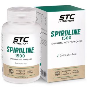 STC NUTRITION - Spiruline 1500 - Compl&eacute;ment alimentaire &agrave; base de spiruline 100% fran&ccedil;aise - Riche en prot&eacute;ines, fer, phycocyanines & chlorophylle - Vitalit&eacute;, r&eacute;cup&eacute;ration & tonus - 90 g&eacute;lules (Parabio Sant&eacute;, neuf)