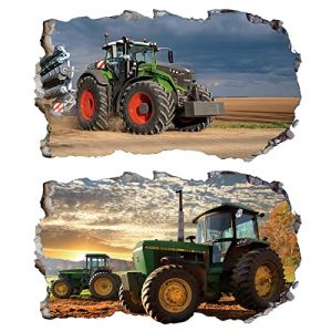 2PCS Stickers Muraux Tracteur 3D fenêtre XXL Agriculture V025 Autocollants DIY Poster Vinyle Papier Peint Wall Stickers Chambre Enfant Bébé Garçon Decoration 580x1000mm (Thorpe-Signs, neuf)
