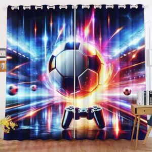 Qiqumax Rideau occultant pour chambre d'enfant gar&ccedil;on Football Sport - Rideau occultant - Pour chambre &agrave; coucher (7,150 x 166 cm (l x H) / 75 x 166 cm x 2) (GZDASU, neuf)
