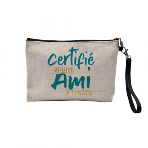 Pochette en Lin - Certifi&eacute; Meilleur Ami de l'univers Copain Amiti&eacute; Garcon - Trousse Maquillage en Toile Aspect Lin - Trousse de Toilette - 23,5 x15 cm (FabulousBOUTIK, neuf)