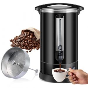 Homtone percolateur à café professionnel avec Filtre Rond 120 Tasses / 18L, Machine à percolateur Inox à Double Paroi avec Robinet pour Fête, Distributeur d'Eau Chaude pour Café, Thé, 1500W (Noir) (Homtone, neuf)