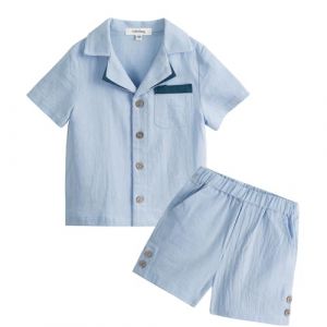 Volunboy Ensembles de Vêtement Bébé Garçon, Manches Courtes Shirt avec Short 2 Pièces Tenue d'été pour 1-4 Ans（Bleu，12-18 mois，Taille 80） (Volunboy, neuf)