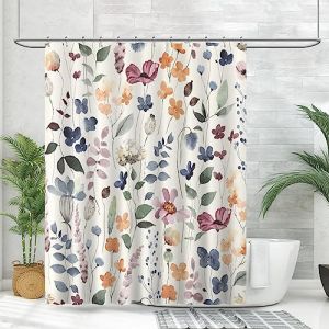 Amaredom Rideau de douche &agrave; motif floral d'encre, rideau de douche &agrave; fleurs color&eacute;es pour salle de bain, ensemble de rideau de douche en tissu imperm&eacute;able, d&eacute;coration de salle de bain avec 12 crochets (Amaredom Home EU, neuf)