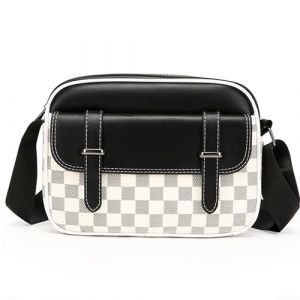 ibalulu Sacoche Homme en PU Cuir &ndash; Sacoche Homme Bandouli&egrave;re Vintage, Sac Bandouli&egrave;re Imperm&eacute;able & L&eacute;ger avec Multiples Compartiments Besace Homme pour Bureau, Voyage et Quotidien (damier blanc) (IBALULU FR, neuf)