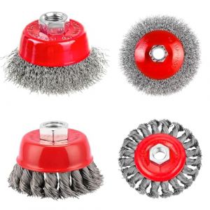 4 Pièces Brosse Métallique pour Meuleuse D'angle, Brosse Métallique Perceuse de 75 mm et 100 mm, Brosse Métallique Meuleuse avec Filetage M14, pour Dérouillage Polissage (LiangGaien, neuf)