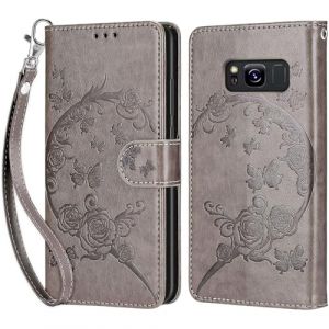 KENHONER Coque pour Samsung Galaxy S8, Housse Etui Portefeuille Cuir Multifonction, Fermeture Magn&eacute;tique &agrave; Clapet Anti-Choc Compatible avec Coque Samsung S8 Book - Gris Papillon (KENHONER, neuf)