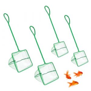 POPAPIE 4 Pcs &Eacute;puisette pour Poissons,Epuisette Aquarium Petit,Treillis pour Aquarium Vert,Petit Filet de P&ecirc;che avec Poign&eacute;e en Plastique pour Aquariophilie Poisson Crevette Reservoir de Poissons (Sincere-EU, neuf)