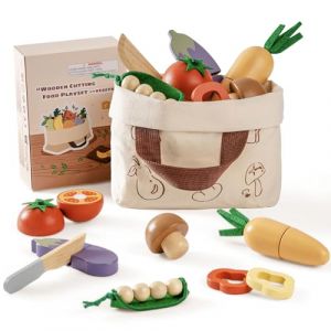 ROBOTIME Set de découpe en Bois pour Enfants - Set de Jardinage et de Cuisine Montessori avec Accessoires en Bois, Jouets pour Les Tout-Petits (Set de légumes) (Global Premier Collections, neuf)
