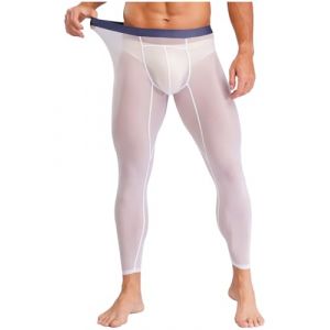 Sywiyi Leggings De Compression pour Hommes Transparents Pantalons De Gym Danse Course Running Jogging Collants Dentra&icirc;nement Cale&ccedil;on Base Layer Tights Sportswear Blanc 3XL (Sywiyi, neuf)