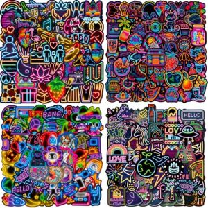 Autocollant 200 Pièces Cool Neon Stickers, Autocollant Vinyle Impermeable, Stickers pour Skateboard Scrapbooking Pc Ordinateur Portable Valise Telephone MacBook Bouteille Tablette Journal Guitare etc (Anilalowbility, neuf)