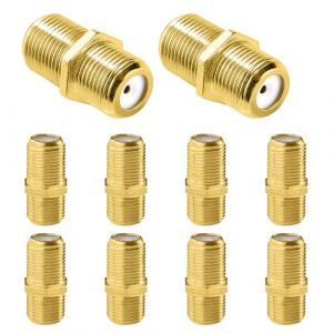 KUOQIY 10 Pi&egrave;ces Coupleur de Type F, Connecteur F, C&acirc;ble Satellite Femelle &agrave; Femelle Coupleur Changeur de Genre, pour C&acirc;ble Coaxial D'antenne TV Satellite, Or (KUOQIY STORE, neuf)