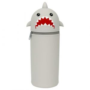 MOTIBACK Kawaii Trousse d'&eacute;colier 2 en 1 en silicone souple Motif dessin anim&eacute; Stand Up Trousse &agrave; crayons Trousse &agrave; crayons en forme d'animal, multicolore, Requin gris (GUTTAVAN Kft., neuf)