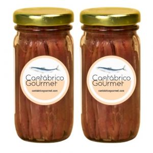 Anchois de Cantabrie Cantabrico Gourmet | Pack de 2 bocaux en verre (200 g) (32/40 filets) | &Eacute;laboration artisanale avec des anchois de Cantabrie | Anchois Santo&ntilde;a (BUYLUX, neuf)