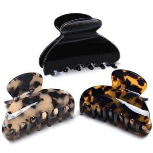 FSMILING lot de 3 petites pince cheveux femme pince a cheveux, 6.5cm pinces &agrave; cheveux pour femmes antid&eacute;rapante pince cheveux crabe &eacute;caille de tortue leopard noir (ONE TWO THREE, neuf)