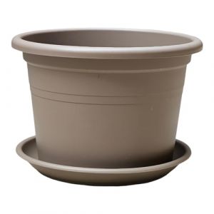 teramico Lot de 4 Pots de Fleurs Ronds en Plastique avec Soucoupe - Couleur Anthracite, Terre Cuite et Taupe - Diff&eacute;rentes Tailles (Taupe, diam&egrave;tre 20 cm) (Teramico, neuf)