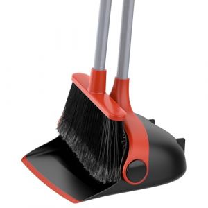 MR.SIGA Ensemble Balai et Pelle à Poussière, Pelle et Balayette avec Long Manche Réglable, Balai sans Se Baisser pour Intérieur Extérieur, Noir et Rouge (Mr SIGA FR, neuf)