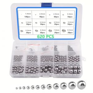 620Pcs Roulement à Billes en Acier Inoxydable,12 Tailles Bille Metal Roulement a Bille, Boules de Roulement à Billes, Métriques Roulement Métallique de Précision,1/2/2.5/3/3.5/4/4.5/5/5.5/6/7/8 mm (nuoyikeji, neuf)