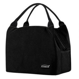 AOSBOS Sac Repas Isotherme pour Femme Homme Lunch Bag Sac à Déjeuner Style Chic, Velours Côtelé Noir (S-MART LIFE, neuf)
