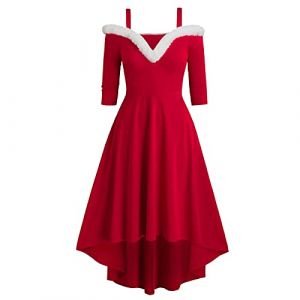 Robe de No&euml;l Femme Grande Taille Lutin Elfe Robe de Soir&eacute;e Grande Taille Noel Trap&egrave;ze Mariage Cocktail Soir&eacute;e F&ecirc;te C&eacute;r&eacute;monie D&eacute;contract&eacute;e au Genou Midi Robes D&eacute;guisement M&egrave;re No&euml;l Sexy (a-Red, XL) (BAULMD（90% Big Promotion Without Discount Code ）, neuf)
