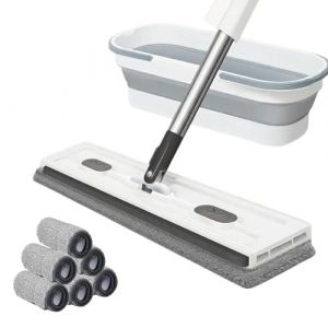 Inovia Balai Serpilli&egrave;re Rotatif avec Technologie Essorage Int&eacute;gr&eacute;, 2026 Inovia Balai Serpill&egrave;re, T&ecirc;te Rotative 360&deg;, sans Vous Salir, Nettoyage du Sol en Un Clic (Blanc,6 Tissus+Seau) (Si Weifushi, neuf)